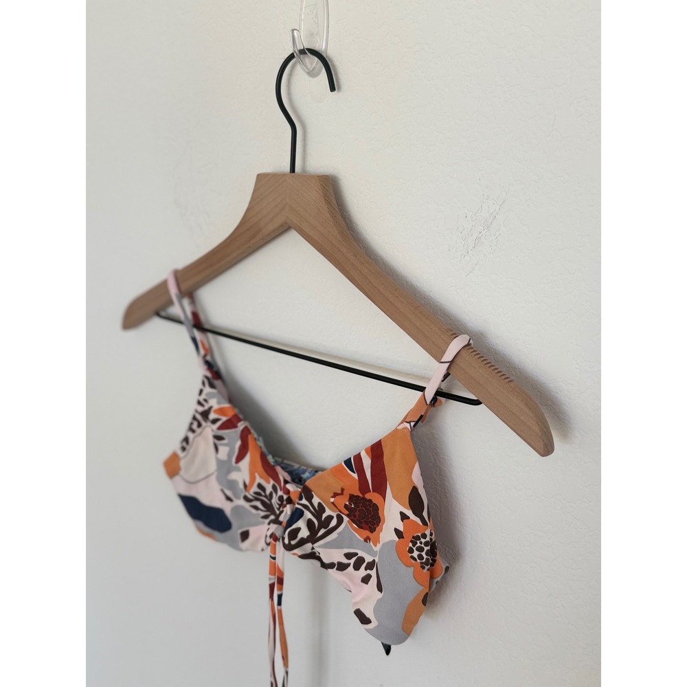 Maaji Reversible Floral Striped Bikini Set Orange Blue Tan Two Piece Swimsuit - Picture 2 of 6